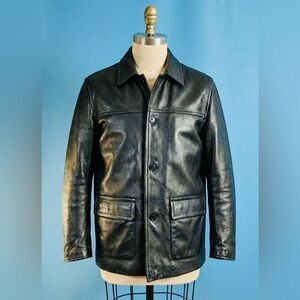 Genuine COACH Men's Black Leather Car Coat with Zip-Out Wool Liner - EUC M